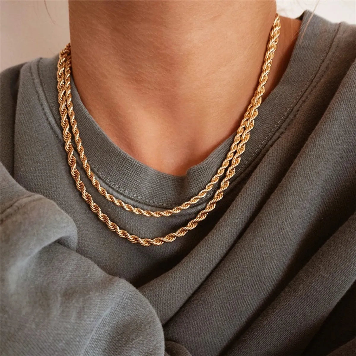 Energy Necklaces-New Fashion Twist Chain 14k Gold Plated Stainless Steel Necklace