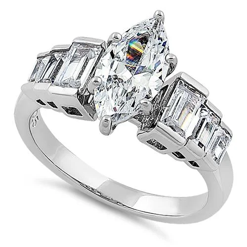 Moon Rings-Sterling Silver Marquise CZ Engagement Ring