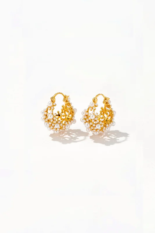 Trendy Earrings-Zinnia Tiny Pearl Hoop Earrings