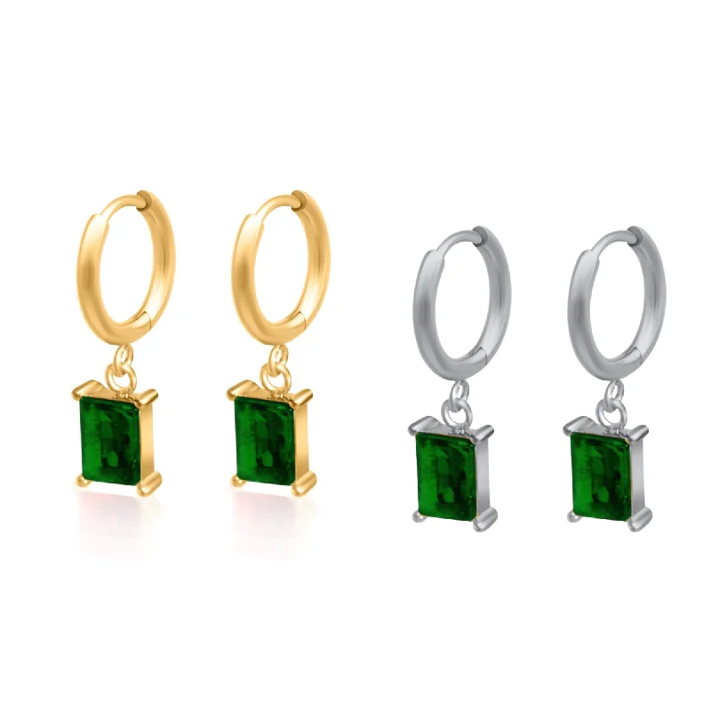 Double Stud Earrings-Green Stone Huggies