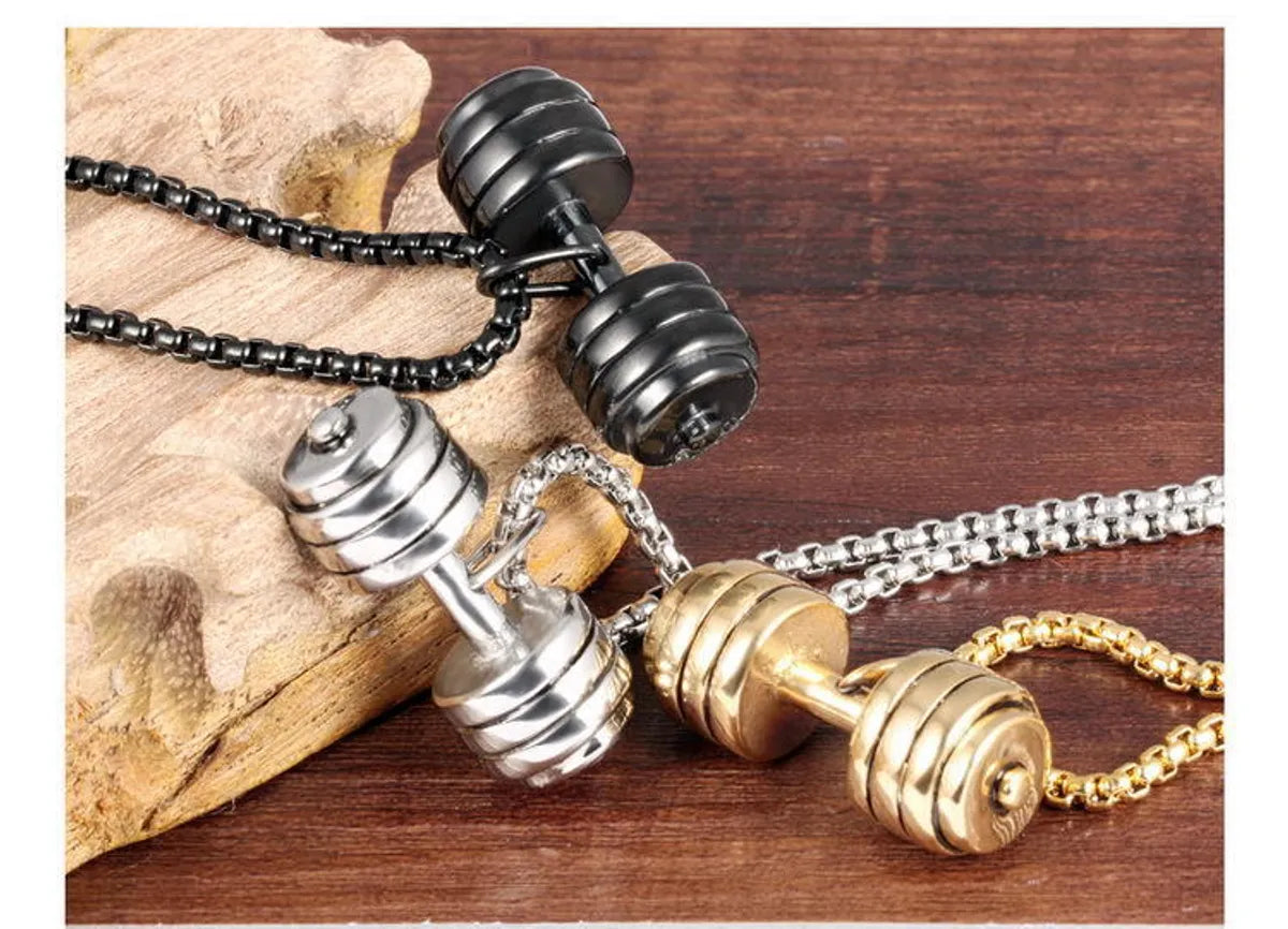 Textured Necklaces-1 Piece Punk Dumbbell Titanium Steel Plating Pendant Necklace