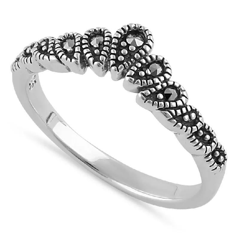 Gemstone Rings-Sterling Silver V Shape Stackable Marcasite Ring