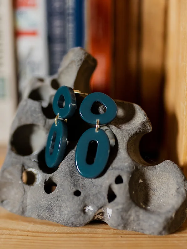 Artistic Earrings-Oblong Hoop Earrings - Blue