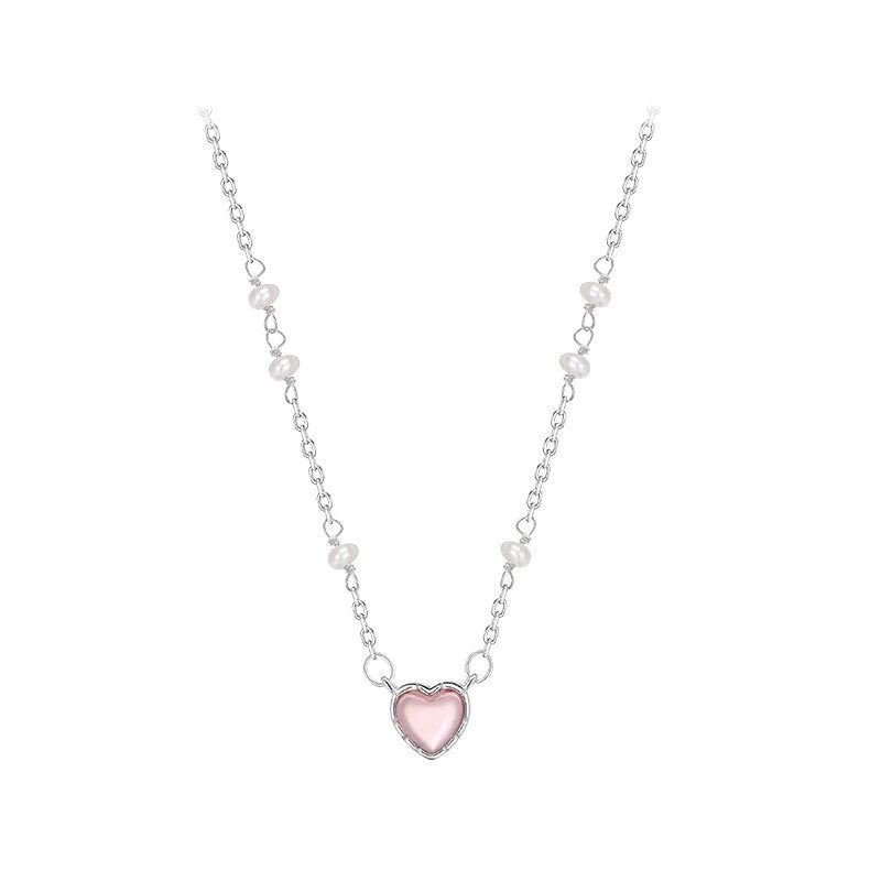 Pink Love Pearl Necklace White Gold Color