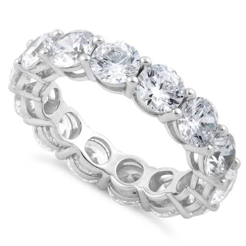 Geometric Rings-Sterling Silver Eternity Round CZ Ring