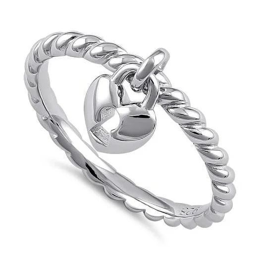 Matching Couple Rings-Sterling Silver Locked Heart Dangle Ring