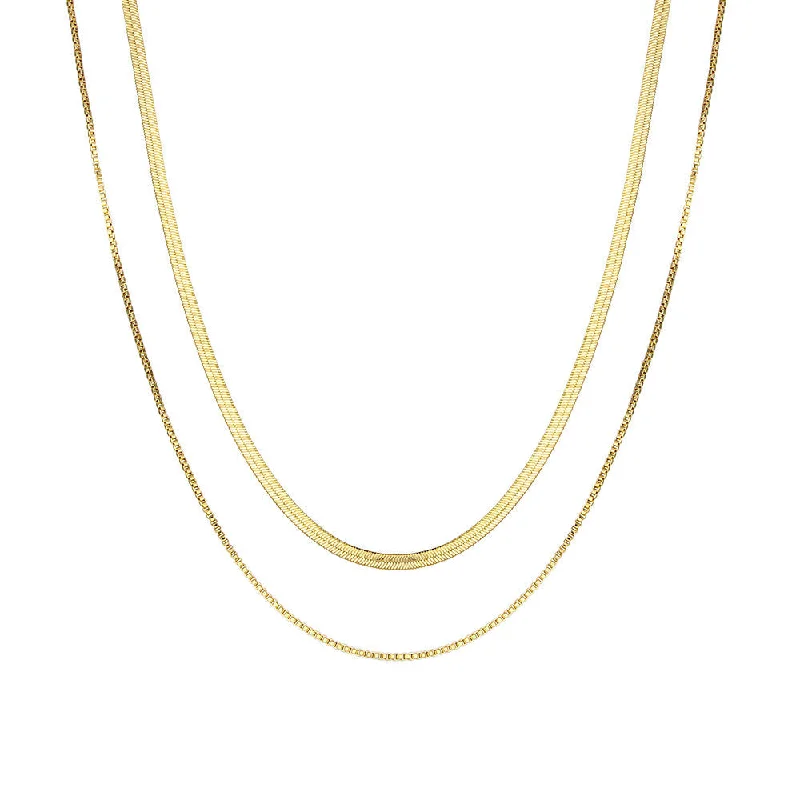 Double layered flat snake chain necklace - gold