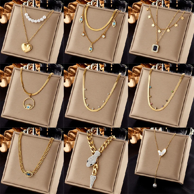 Heart Necklaces-Fashion Square Chain Pentagram Titanium Steel Electroplating Necklaces