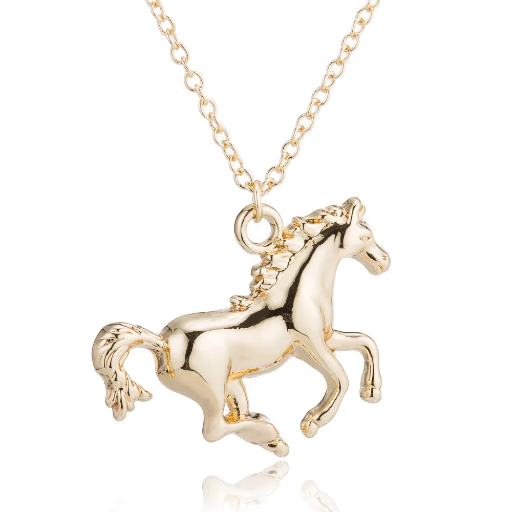 Custom Birthstone Necklaces-Wholesale Fashion Korean Style  Horse Copper Plating Gold Plated Silver Plated Pendant Necklace