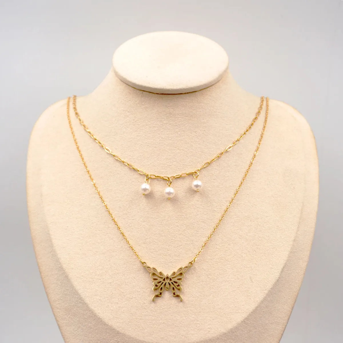 Multi-Strand Necklaces-Titanium Steel 18K Gold Plated Casual Modern Style Simple Style Butterfly Double Layer Necklaces