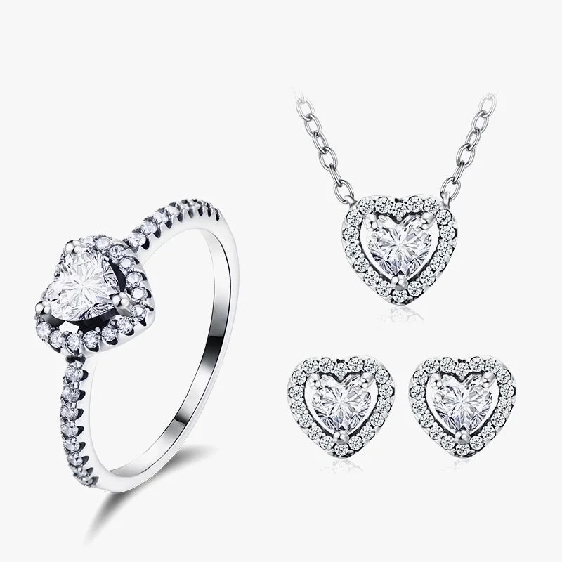 Inspirational Necklaces-Ins Style Romantic Shiny Heart Shape Sterling Silver Plating Inlay Zircon Rings Earrings Necklace