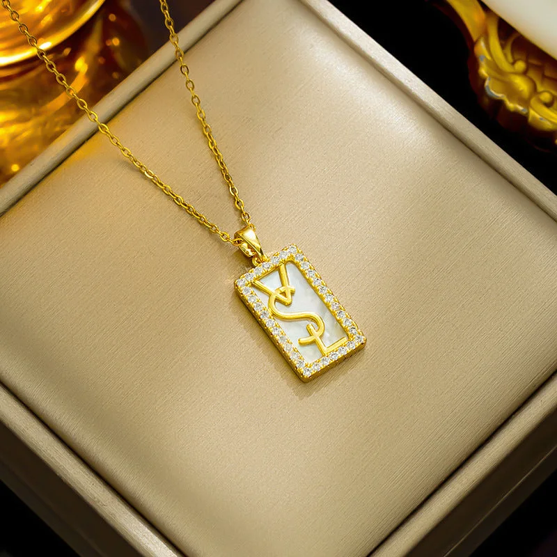 Personalized Heart Necklaces-Korean Quadrilateral Geometric Titanium Steel 18K Gold Plated Necklaces