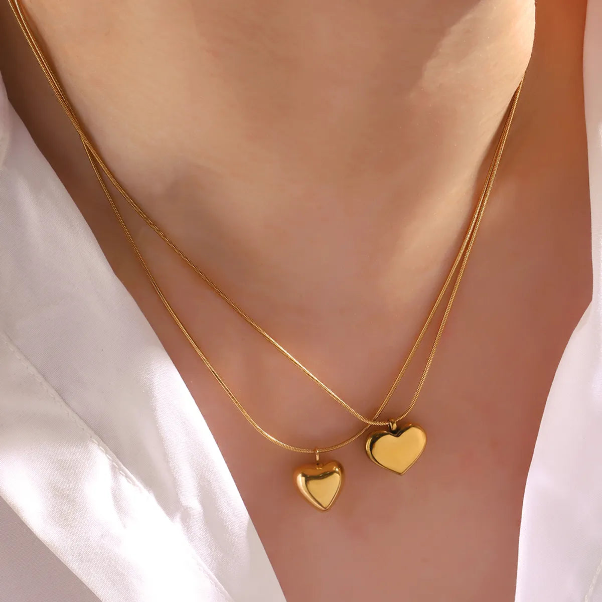 Unique Pendant Necklaces-Stainless Steel 18K Gold Plated Simple Style Heart Shape Pendant Necklace