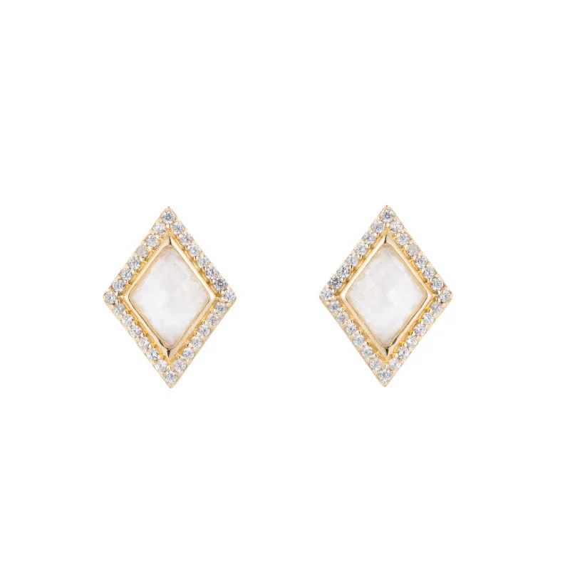 Gold Stud Earrings-Kite Gemstone Pavé Stud Earrings