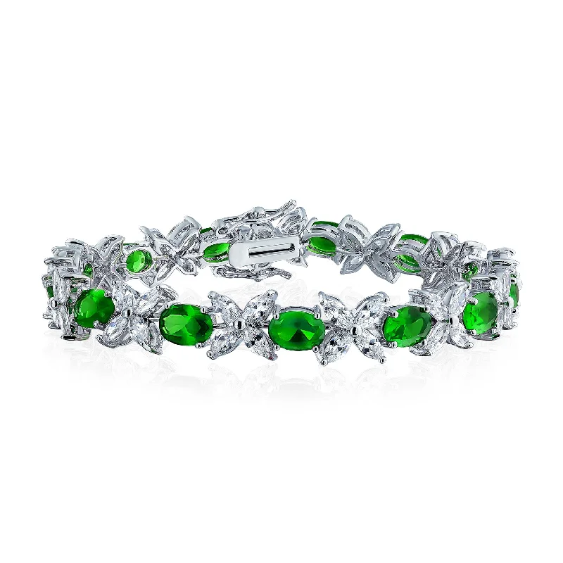 Men’s Bracelets with Engraving-Vintage Style Tennis Bracelet with Cubic Zirconia and Simulated Emerald or Ruby