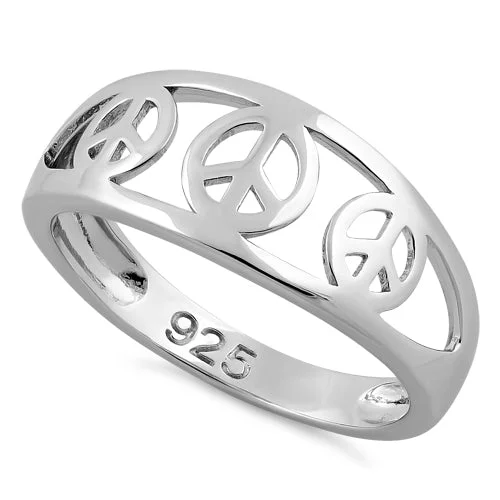 Luxury Wedding Bands-Sterling Silver Peace Sign Ring