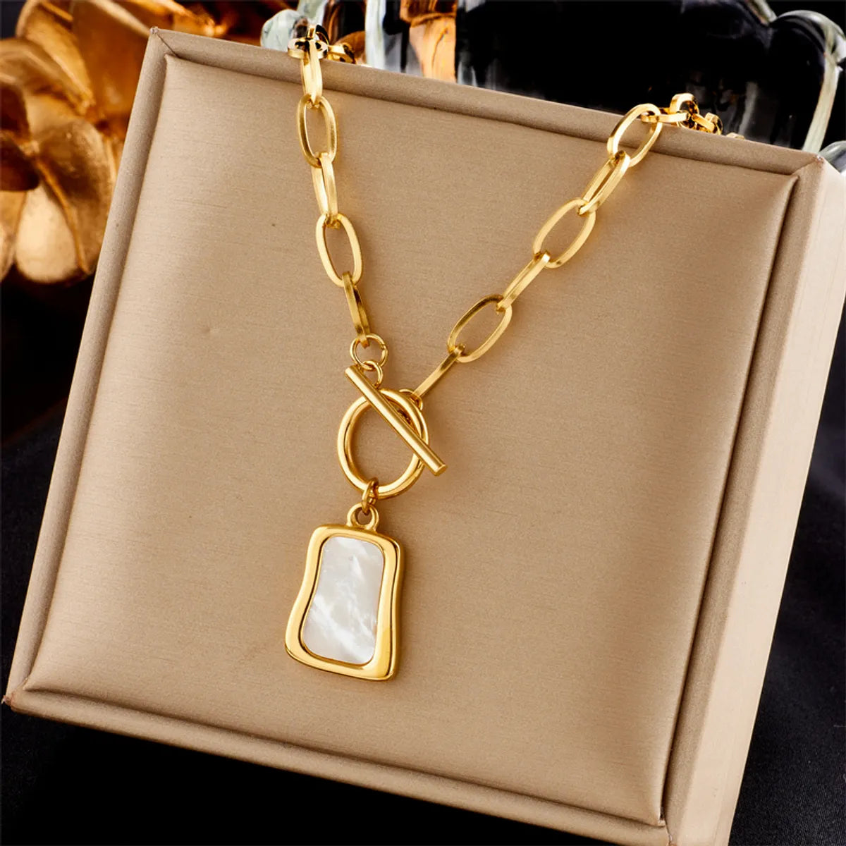 Engraved Necklaces-Korean Style Square Titanium Steel Toggle Plating 18k Gold Plated Necklace