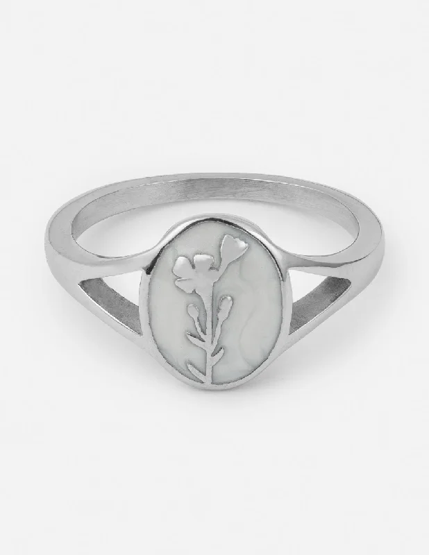 Halo Rings-Silver Wildflower Signet Ring