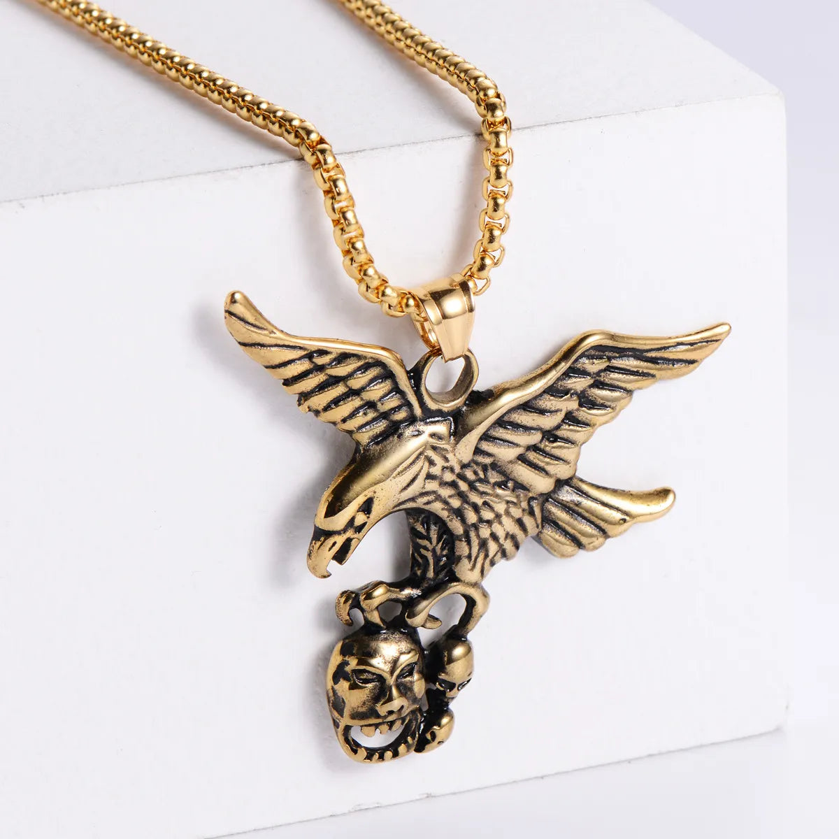 Custom Birthstone Pendant Necklaces-Retro Animal 304 Stainless Steel 18K Gold Plated Men'S