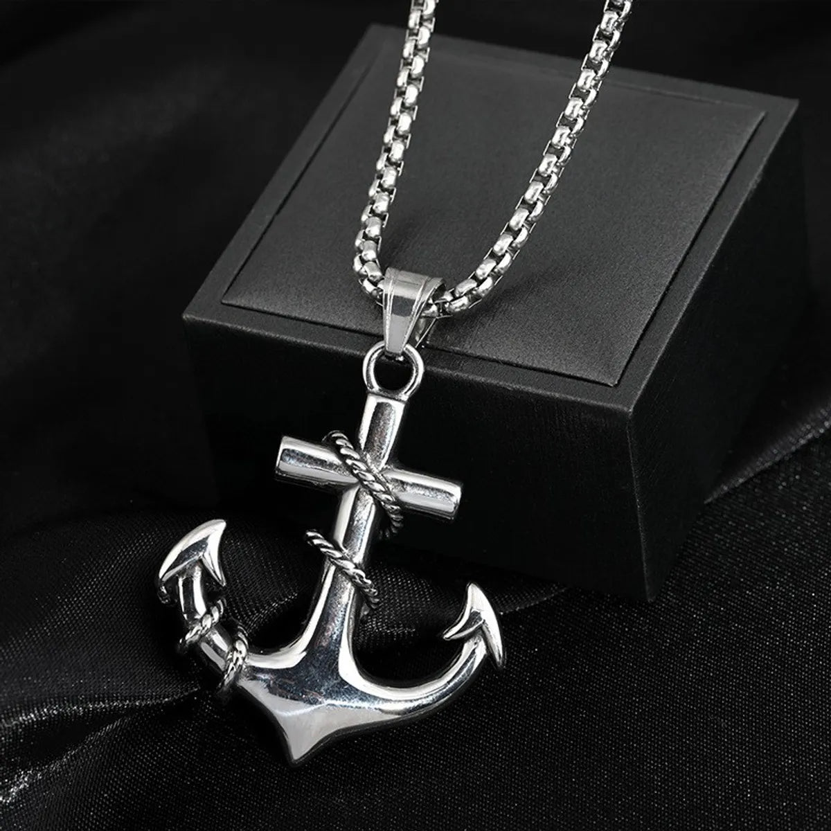 Family Necklaces-Casual Simple Style Anchor Titanium Steel Men'S Pendant Necklace