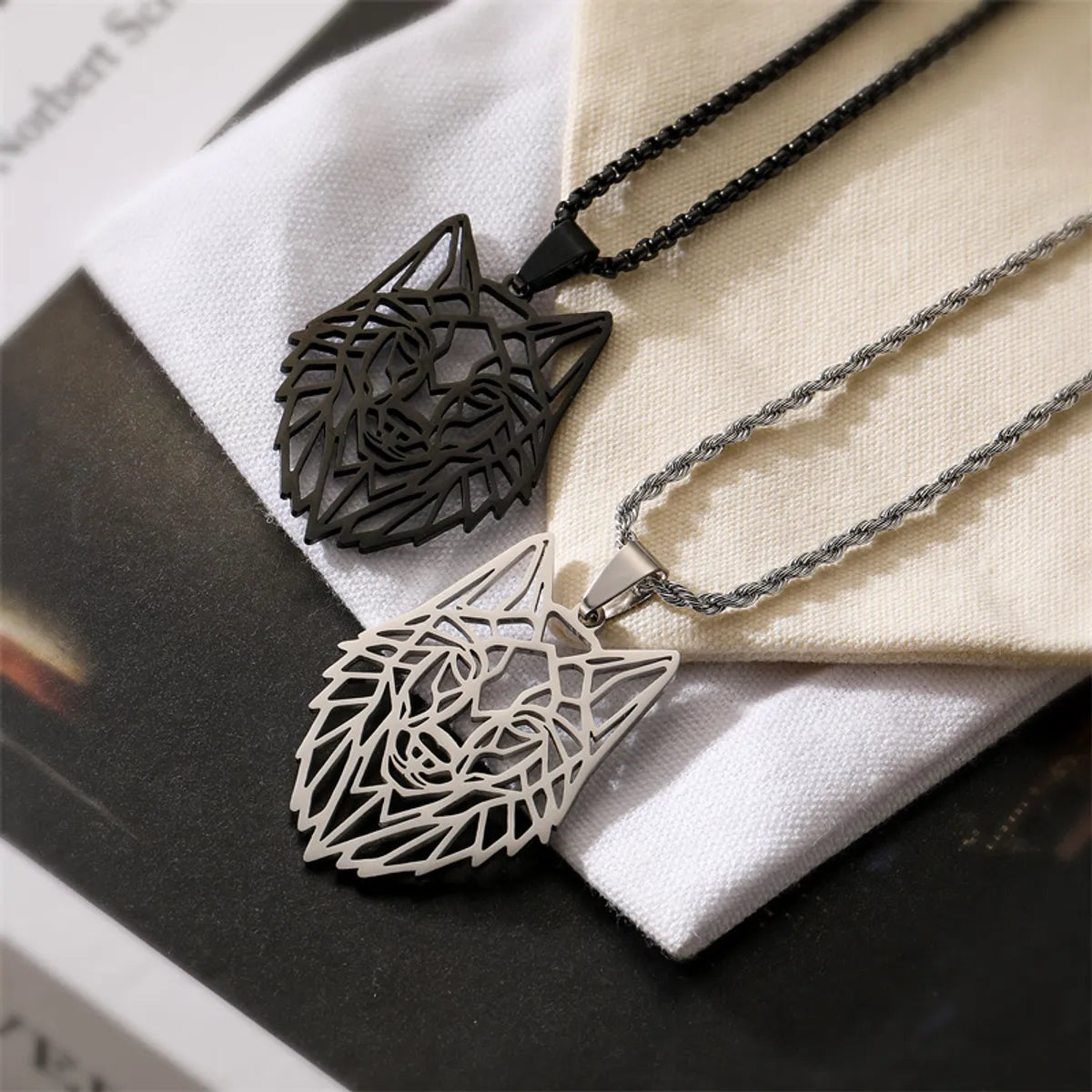 Bar Necklaces-Punk Wolf Stainless Steel Plating Hollow Out Unisex Pendant Necklace