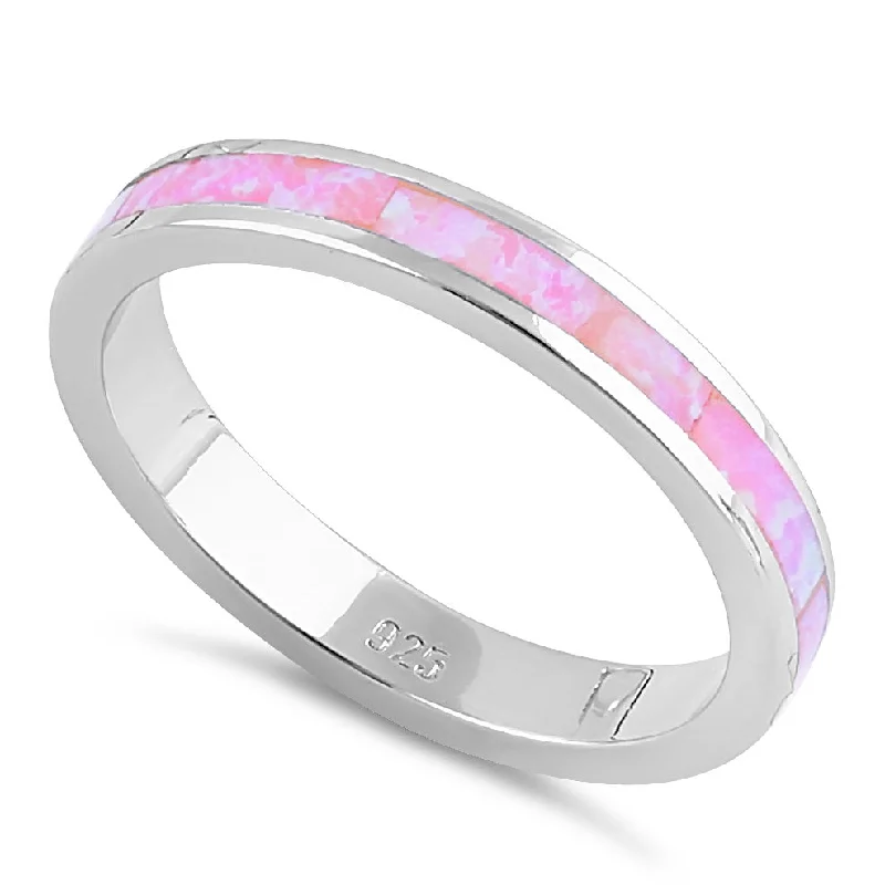 Women’s Engagement Rings-Sterling Silver Seamless Pink Lab Opal Ring