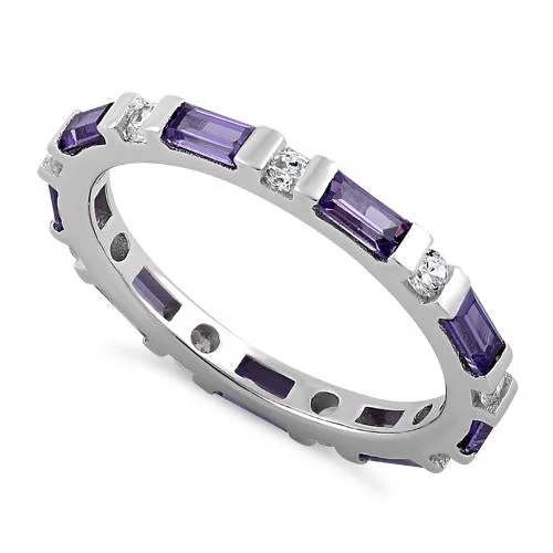 Designer Wedding Rings-Sterling Silver Purple CZ Eternity Ring