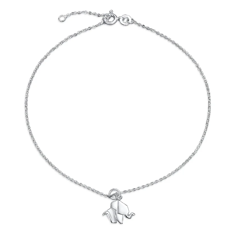 Monogram Bracelets-3D Geometric Elephant Anklet Ankle Bracelet Sterling Silver Charm