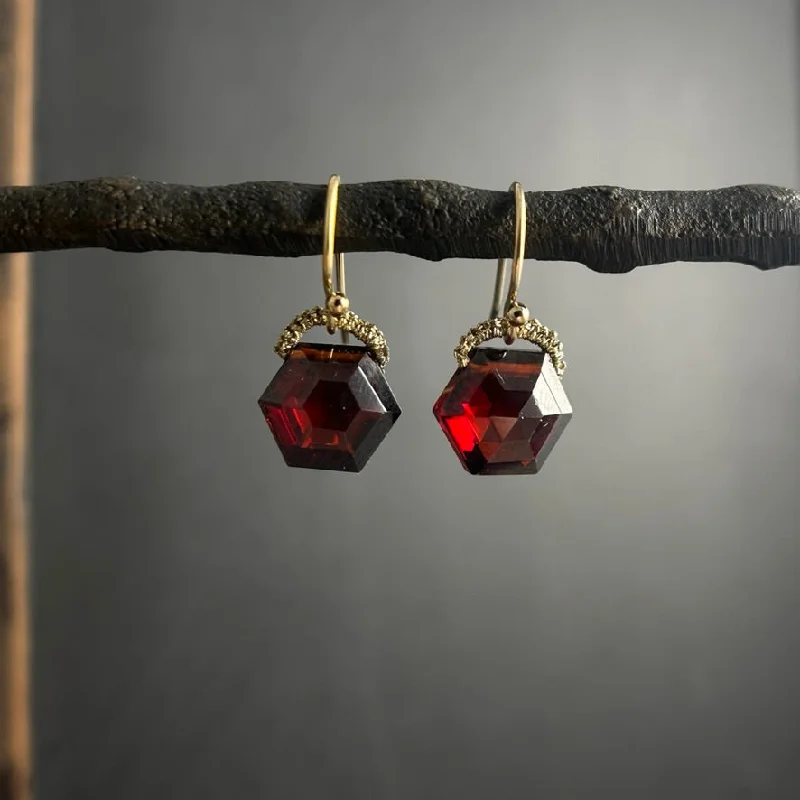 Casual Earrings-Garnet Quartz Hexagonal Drop