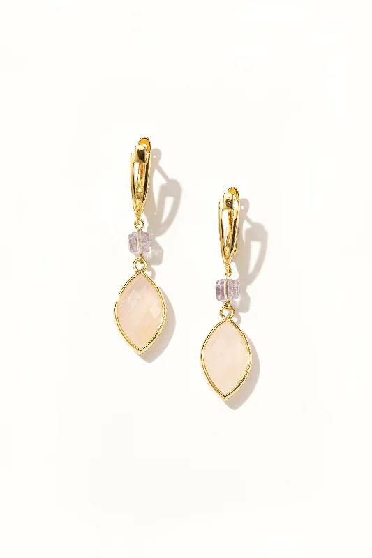 Long Dangle Earrings-Alina Pink Quartz Drop Earrings