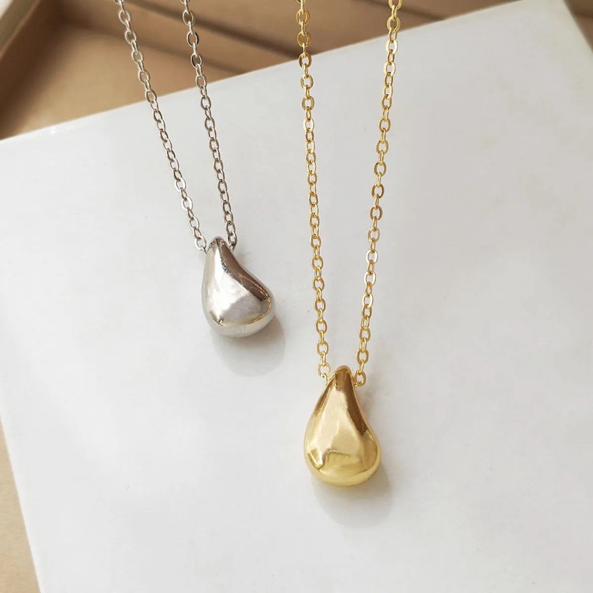 Pendant Chain Necklaces-Stainless Steel 18K Gold Plated Simple Style Water Droplets Necklace