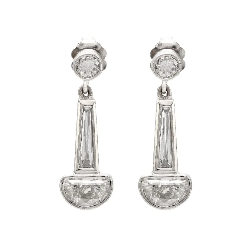 Silver Earrings-Mid Century 2.50 carat total weight diamond platinum drop earrings