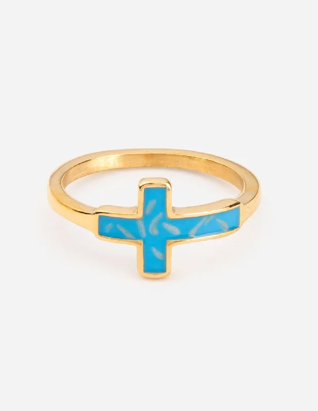 Amethyst Rings-Blue Enamel Cross Ring