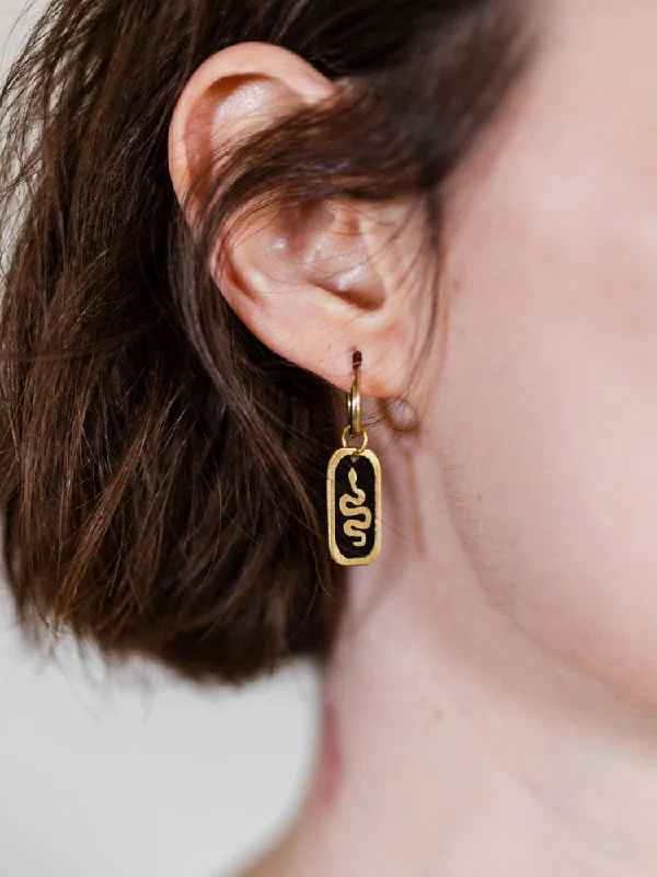 Bright Crystal Earrings-Drea Snake Huggies - Black