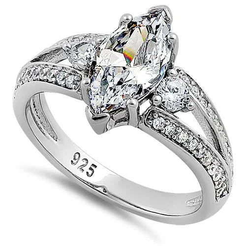 Men’s Rings-Sterling Silver Marquise CZ Ring