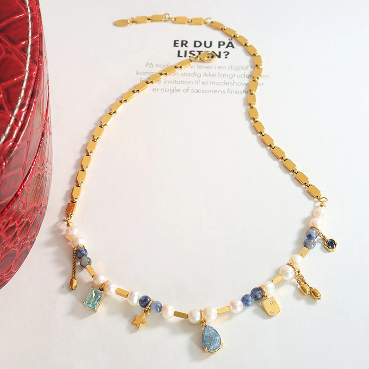 Custom Text Necklaces-Wholesale Jewelry Elegant Star Water Droplets Freshwater Pearl Titanium Steel Brass Natural Stone Glass Stone 18K Gold Plated Inlay Necklace