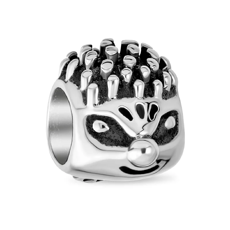 Women’s Adjustable Gemstone Bracelets-Whimsical Hedgehog Animal Charm Bead in Oxidized Sterling Silver for Bracelets