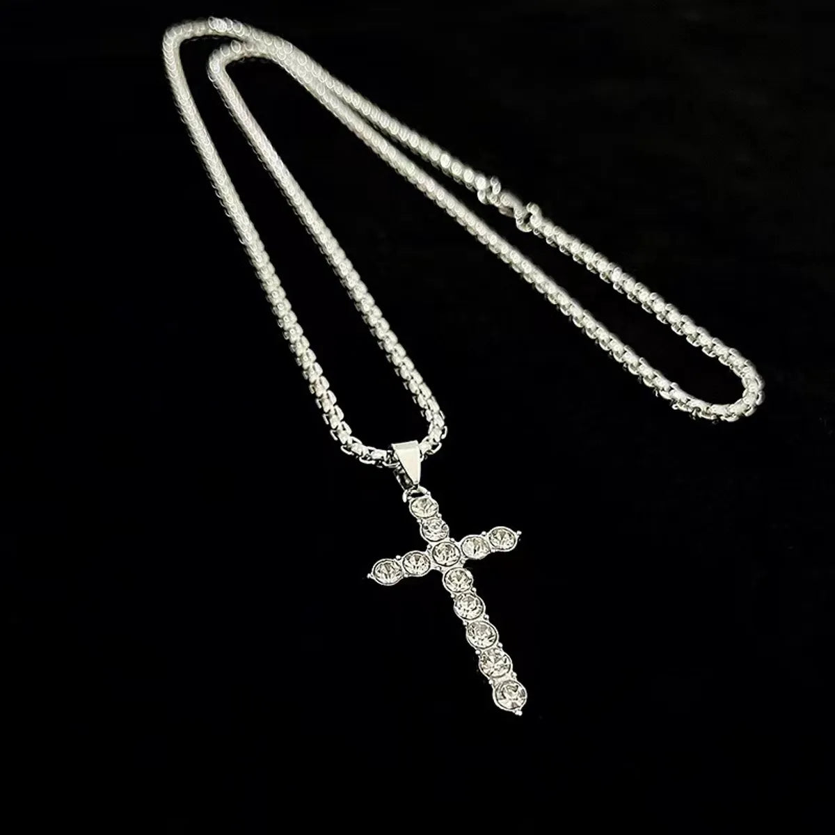 Diamond Cross-Titanium Steel Necklace 70cm