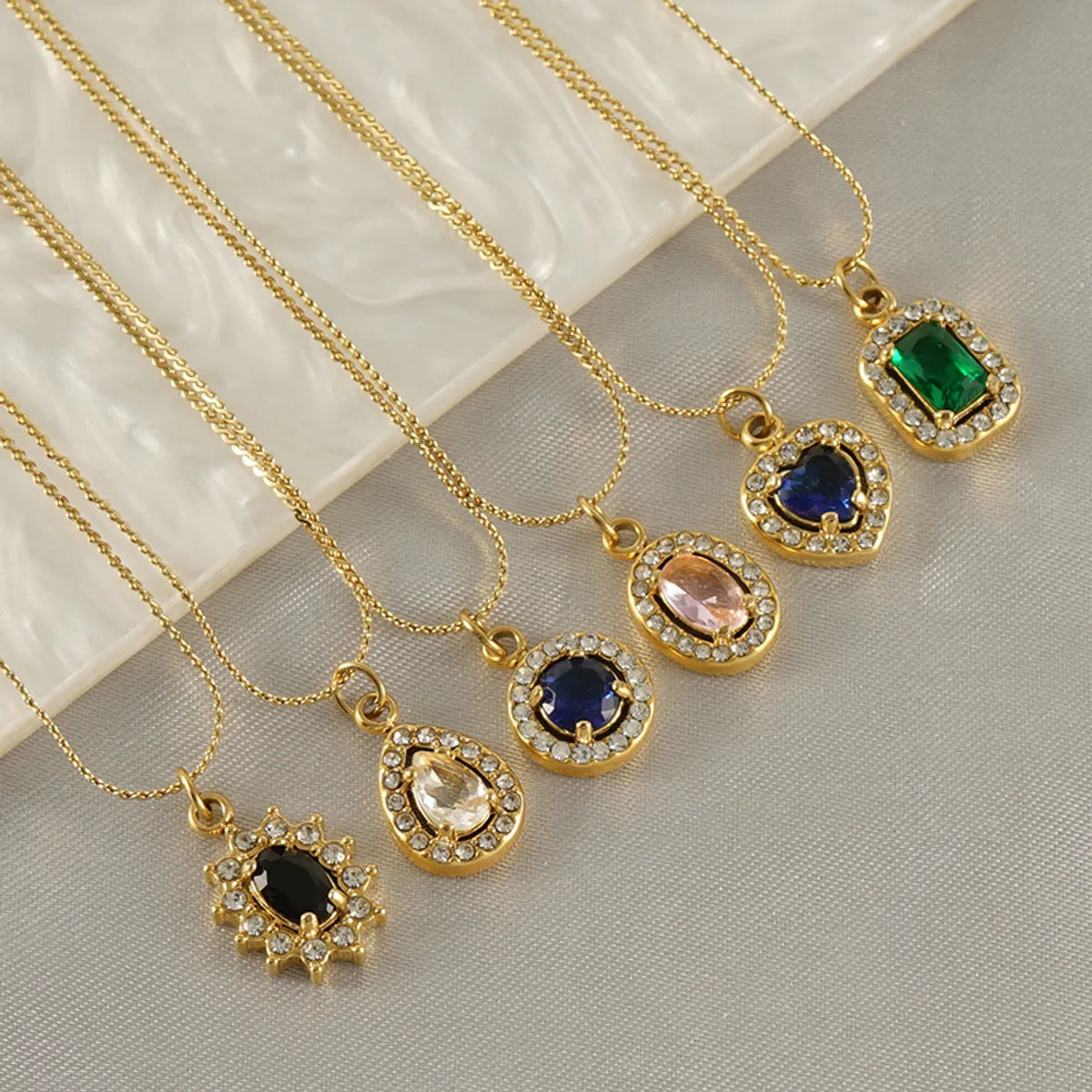 Classy Necklaces-Glam Shiny Sun Water Droplets Heart Shape Stainless Steel Plating Inlay Zircon 18k Gold Plated Pendant Necklace