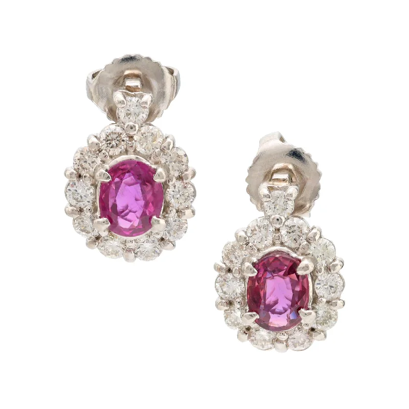 Premium Earrings-Modern pink sapphire diamond platinum cluster earrings