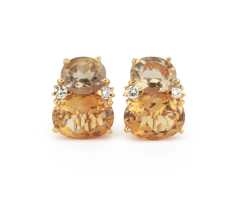 Edgy Earrings-Large 18kt Yellow Gold GUM DROP™ Earrings with Champagne Quartz and Citrine