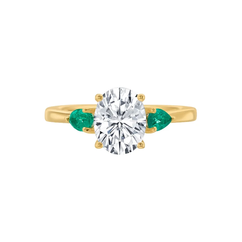 Classy Rings-River North 3 Stone Oval Center Emerald Pear Sides