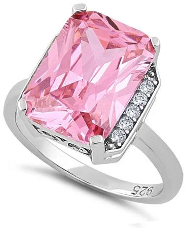 Designer Gold Rings-Sterling Silver Pink CZ Ring