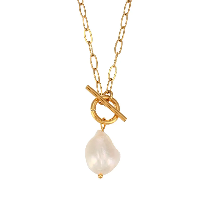 Baroque freshwater pearl paperclip chain necklace