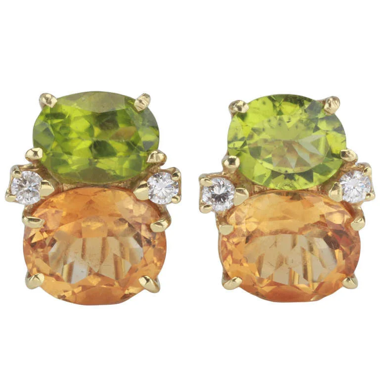 Light Earrings-Medium GUM DROP™ Earrings with Peridot and Deep Citrine and Diamonds