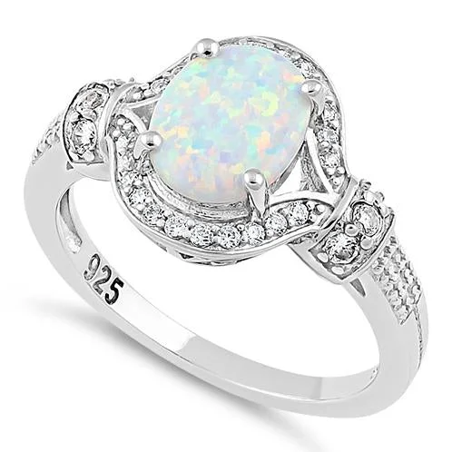 Birthstone Rings-Sterling Silver White Lab-Opal CZ Ring