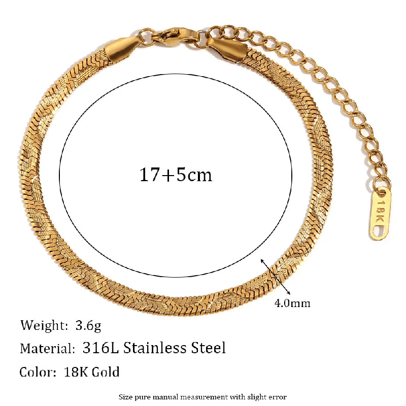 Wave Embossed Fishbone Chain Bracelet - Gold