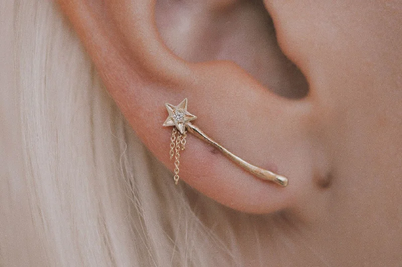 Premium Earrings-Magic Wand Ear Climber with Chain