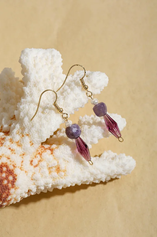 Handmade Gold Earrings-Aislinn Crystal Drop Lavender Earrings