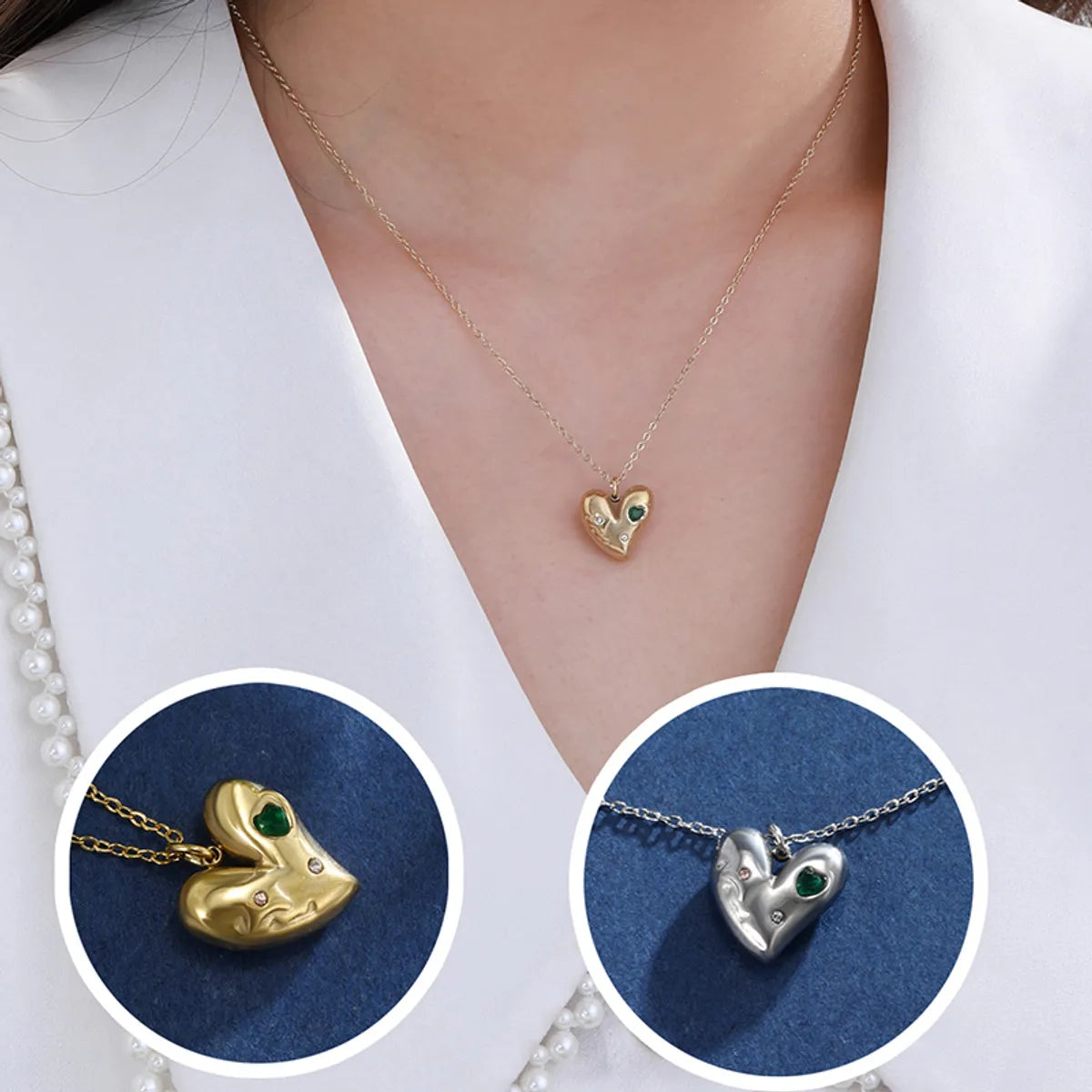 Modern Silver Necklaces-Stainless Steel 14K Gold Plated XUPING Sweet Simple Style Heart Shape Plating Inlay Artificial Gemstones Pendant Necklace